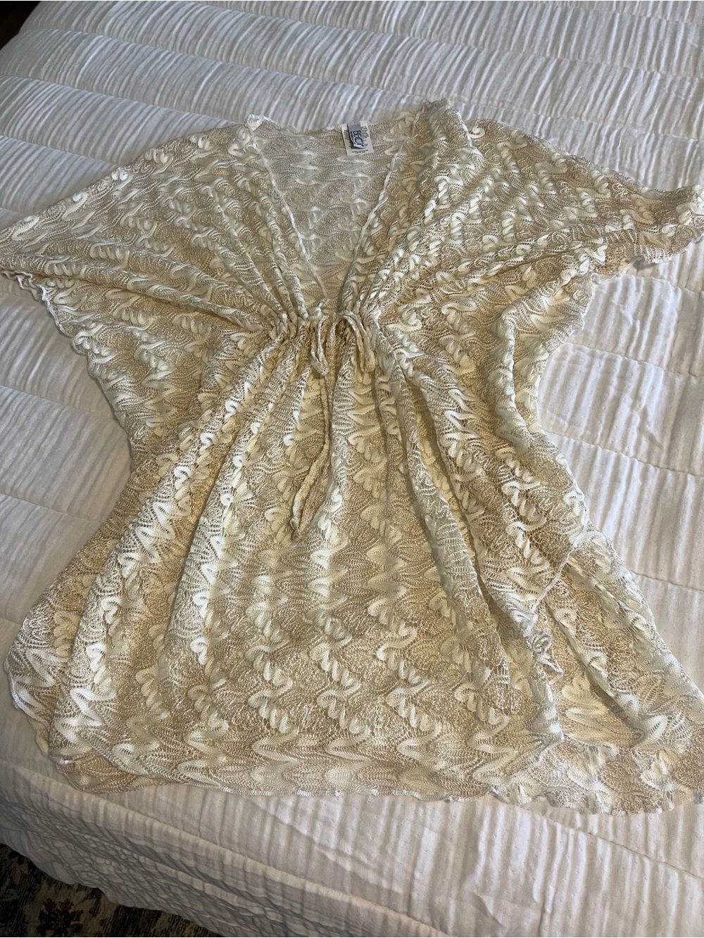 BECCA Cream Lace Tie-Front Swim Coverup